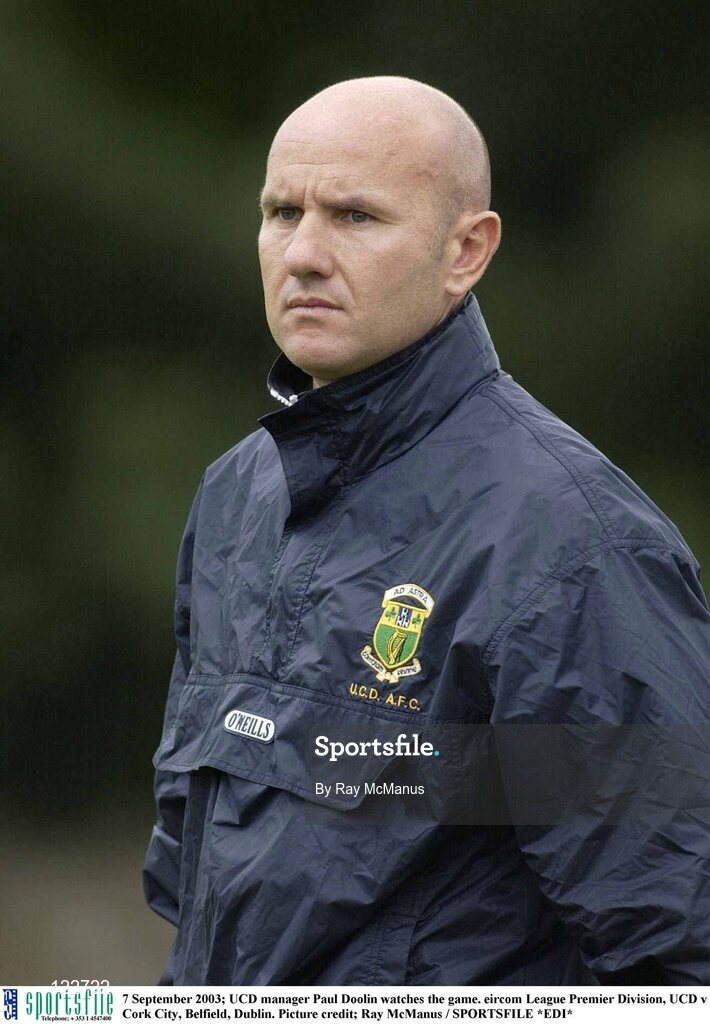 7 September 2003; UCD manager Paul Doolin watches the game. eircom League Premier Division, UCD v Cork City, Belfield, Dublin. Picture credit; Ray McManus / SPORTSFILE *EDI*