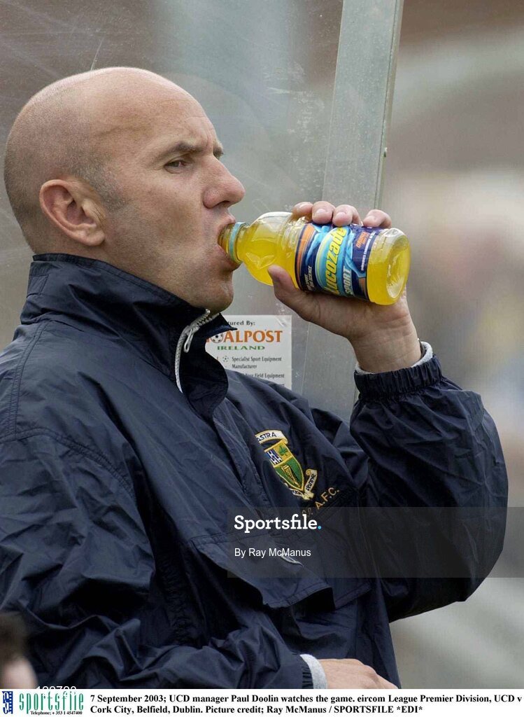 7 September 2003; UCD manager Paul Doolin watches the game. eircom League Premier Division, UCD v Cork City, Belfield, Dublin. Picture credit; Ray McManus / SPORTSFILE *EDI*