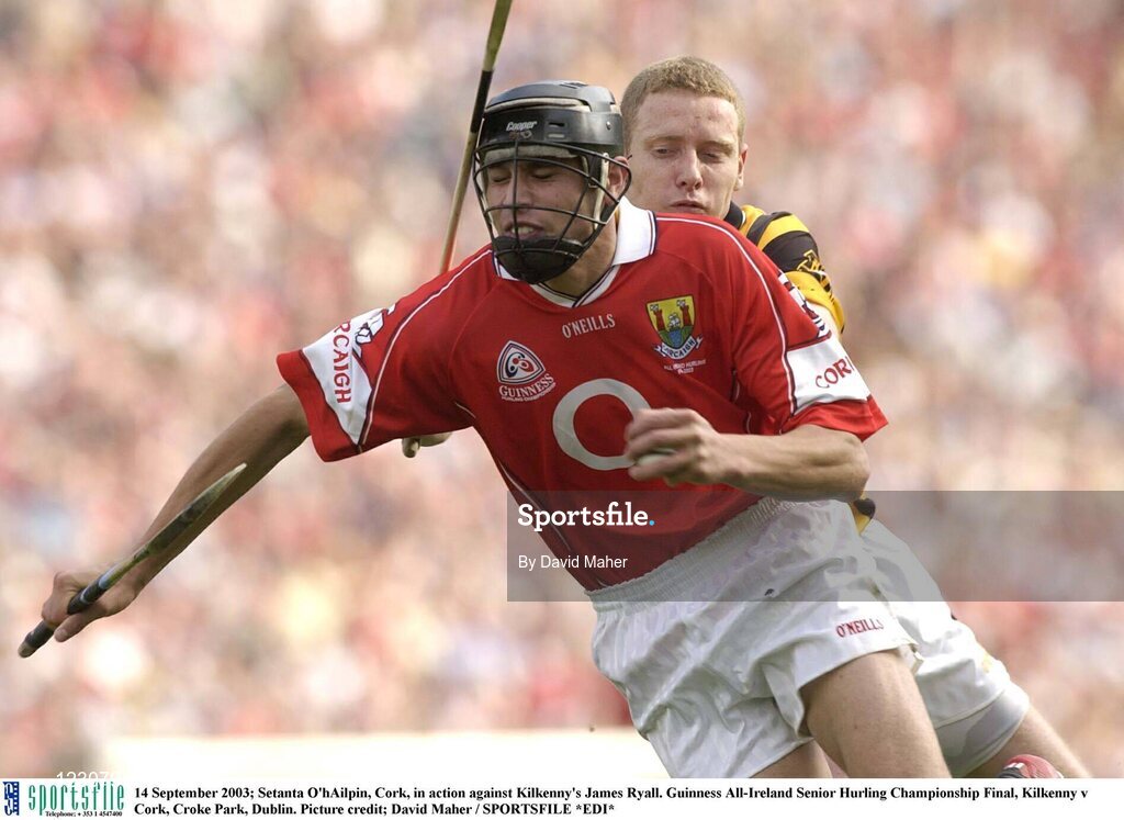 14 September 2003; Setanta O'hAilpin, Cork, in action against Kilkenny's James Ryall. Guinness All-Ireland Senior Hurling Championship Final, Kilkenny v Cork, Croke Park, Dublin. Picture credit; David Maher / SPORTSFILE *EDI*