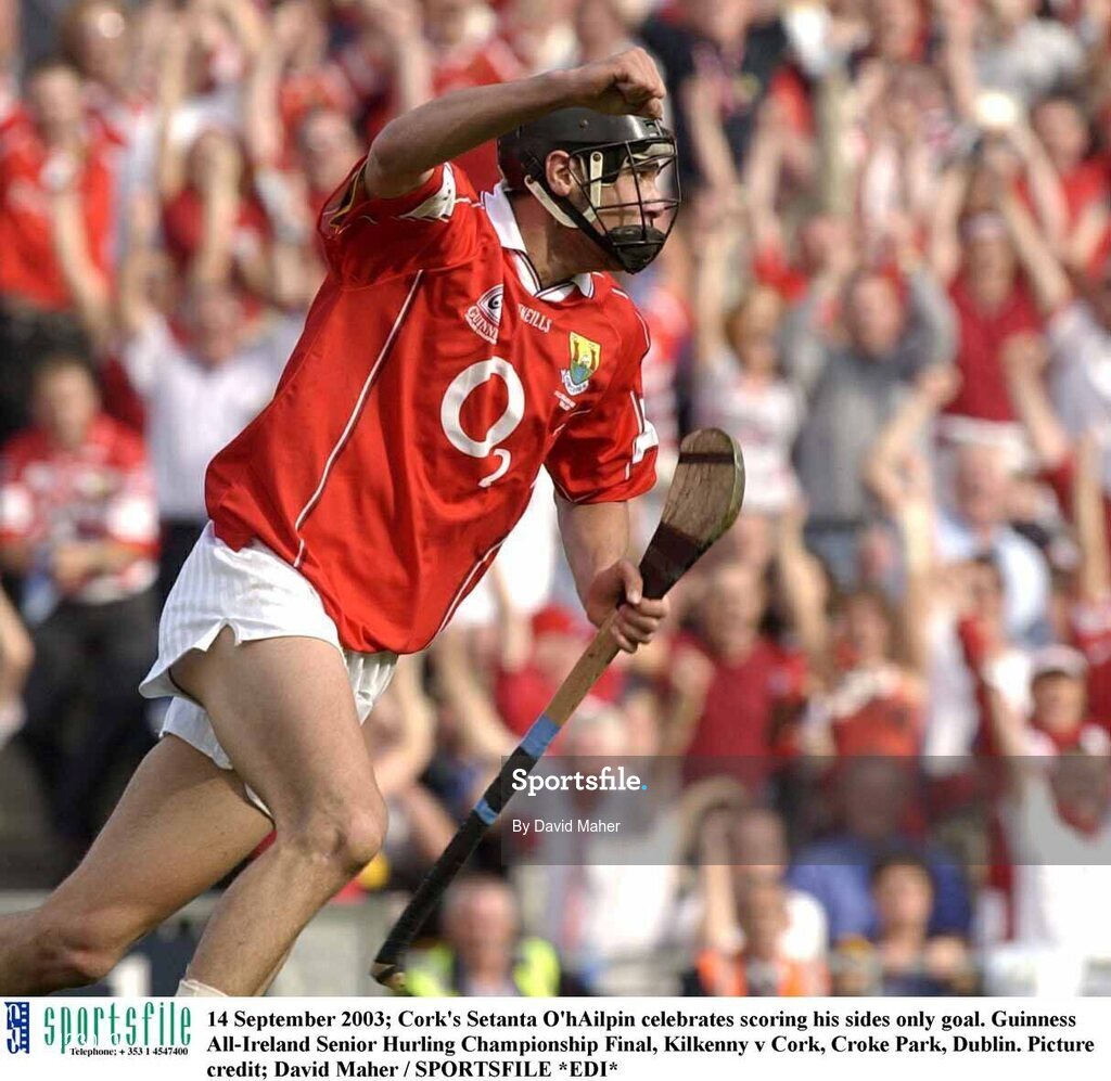 14 September 2003; Cork's Setanta O'hAilpin celebrates scoring his sides only goal. Guinness All-Ireland Senior Hurling Championship Final, Kilkenny v Cork, Croke Park, Dublin. Picture credit; David Maher / SPORTSFILE *EDI*