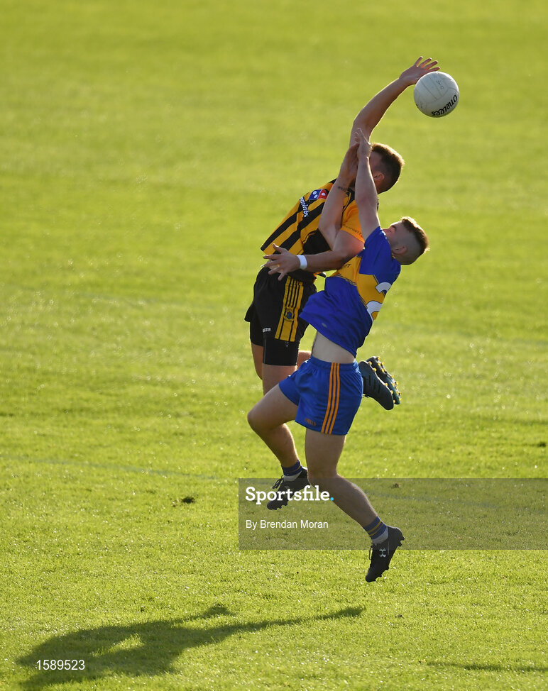 14 October 2018; Niall Jones of St Peter's Dunboyneand Ross Ryan of Summerhill contest a kick out during the Meath County Senior Club Football Championship Final match between St Peter's Dunboyne and Summerhill at Páirc Tailteann in Navan, Meath. Photo by Brendan Moran/Sportsfile