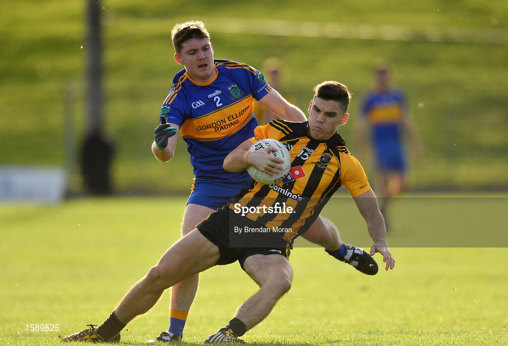 14 October 2018; Donal Lenihan of St Peter's Dunboyne in action against Iarla Hughes of Summerhill during the Meath County Senior Club Football Championship Final match between St Peter's Dunboyne and Summerhill at Páirc Tailteann in Navan, Meath. Photo by Brendan Moran/Sportsfile