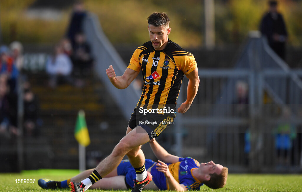 14 October 2018; Stuart Lowndes of St Peter's Dunboyne celebrates after scoring his side's only goal during the Meath County Senior Club Football Championship Final match between St Peter's Dunboyne and Summerhill at Páirc Tailteann in Navan, Meath. Photo by Brendan Moran/Sportsfile