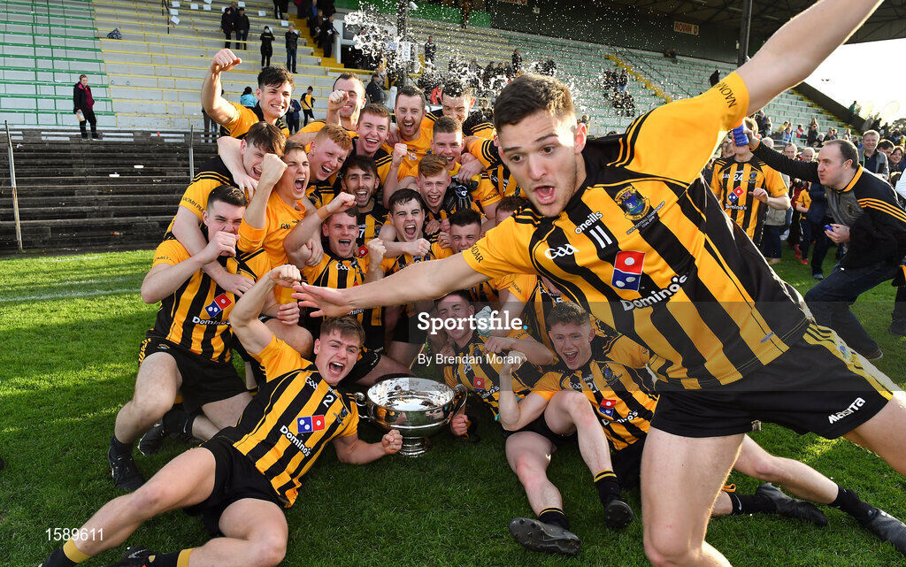 14 October 2018; David McEntee of St Peter's Dunboyne and his team-mates celebrate with the Keegan cup after during the Meath County Senior Club Football Championship Final match between St Peter's Dunboyne and Summerhill at Páirc Tailteann in Navan, Meath. Photo by Brendan Moran/Sportsfile