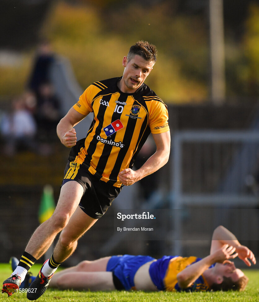 14 October 2018; Stuart Lowndes of St Peter's Dunboyne celebrates after scoring his side's only goal during the Meath County Senior Club Football Championship Final match between St Peter's Dunboyne and Summerhill at Páirc Tailteann in Navan, Meath. Photo by Brendan Moran/Sportsfile