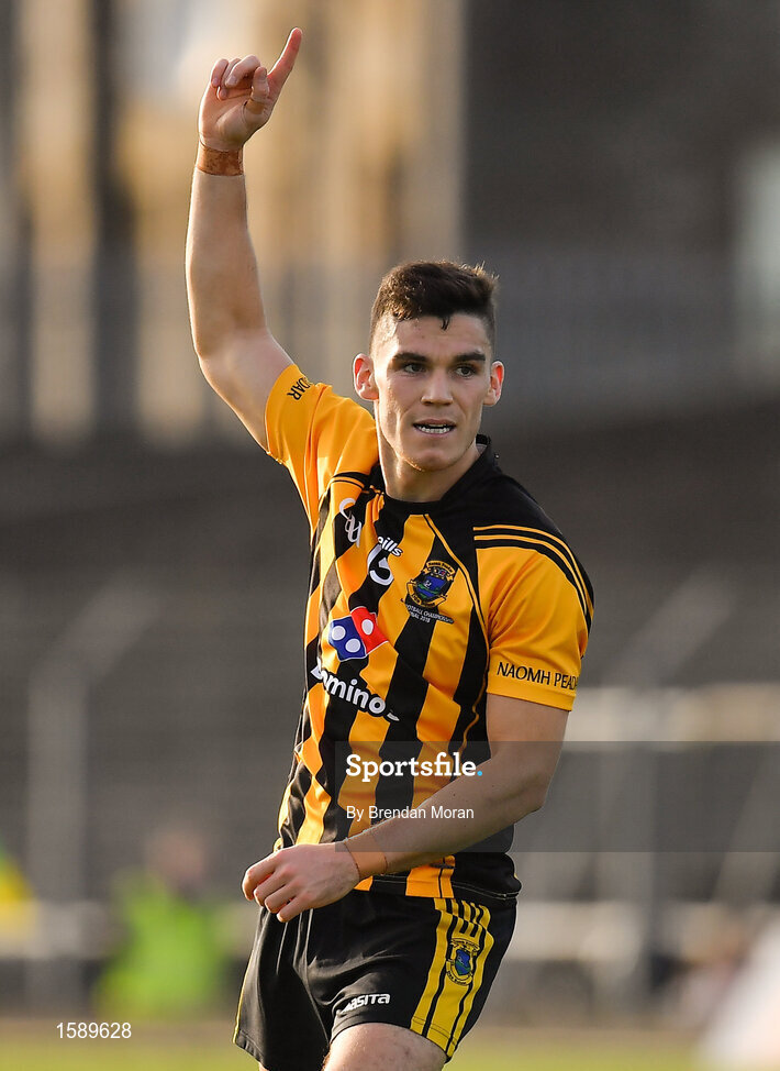 14 October 2018; Donal Lenihan of St Peter's Dunboyne celebrates a late score during the Meath County Senior Club Football Championship Final match between St Peter's Dunboyne and Summerhill at Páirc Tailteann in Navan, Meath. Photo by Brendan Moran/Sportsfile