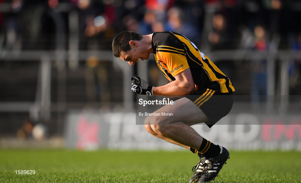 14 October 2018; Robert McCarthy of St Peter's Dunboyne celebrates at the final whistle during the Meath County Senior Club Football Championship Final match between St Peter's Dunboyne and Summerhill at Páirc Tailteann in Navan, Meath. Photo by Brendan Moran/Sportsfile