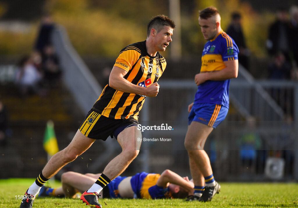 14 October 2018; Stuart Lowndes of St Peter's Dunboyne celebrates after scoring his side's only goal during the Meath County Senior Club Football Championship Final match between St Peter's Dunboyne and Summerhill at Páirc Tailteann in Navan, Meath. Photo by Brendan Moran/Sportsfile