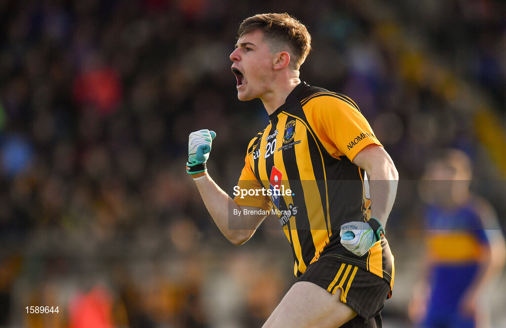 14 October 2018; Cathal Lacey of St Peter's Dunboyne celebrates after kicking a point during the Meath County Senior Club Football Championship Final match between St Peter's Dunboyne and Summerhill at Páirc Tailteann in Navan, Meath. Photo by Brendan Moran/Sportsfile