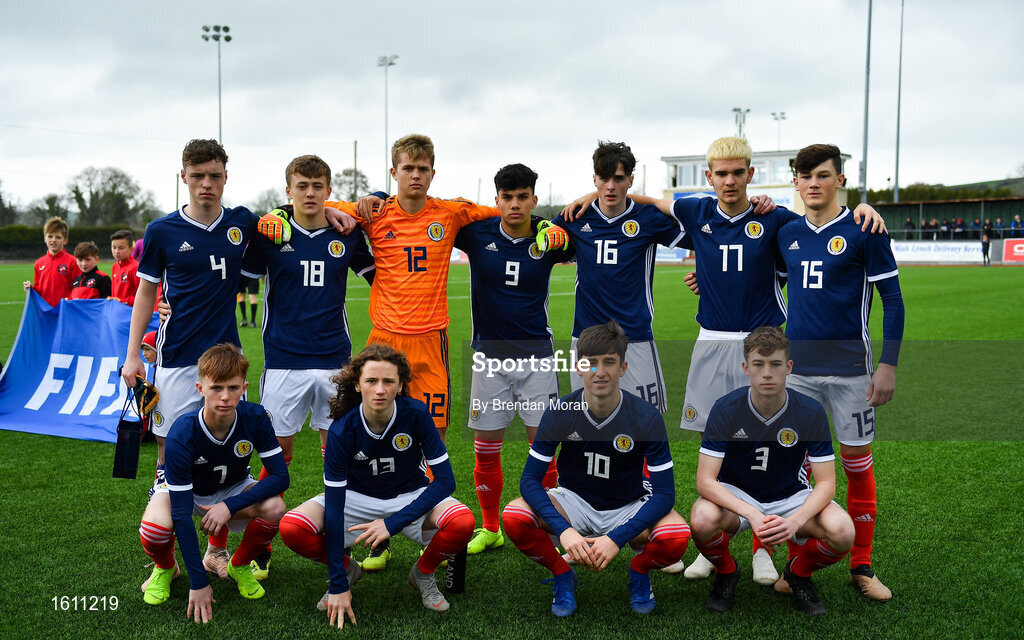 16 November 2018; The Scotland team prior to the U16 Victory Shield match between Republic of Ireland and Scotland at Mounthawk Park in Tralee, Kerry. Photo by Brendan Moran/Sportsfile