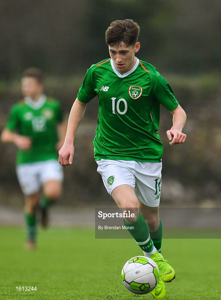 16 November 2018; Louie Barry of Republic of Ireland during the U16 Victory Shield match between Republic of Ireland and Scotland at Mounthawk Park in Tralee, Kerry. Photo by Brendan Moran/Sportsfile