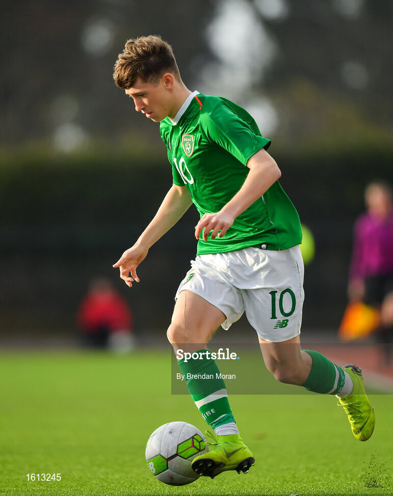 16 November 2018; Louie Barry of Republic of Ireland during the U16 Victory Shield match between Republic of Ireland and Scotland at Mounthawk Park in Tralee, Kerry. Photo by Brendan Moran/Sportsfile
