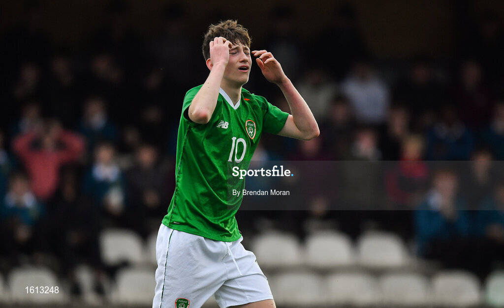 16 November 2018; Louie Barry of Republic of Ireland during the U16 Victory Shield match between Republic of Ireland and Scotland at Mounthawk Park in Tralee, Kerry. Photo by Brendan Moran/Sportsfile