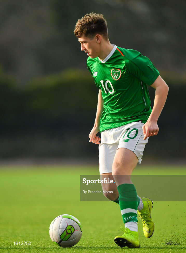 16 November 2018; Louie Barry of Republic of Ireland during the U16 Victory Shield match between Republic of Ireland and Scotland at Mounthawk Park in Tralee, Kerry. Photo by Brendan Moran/Sportsfile