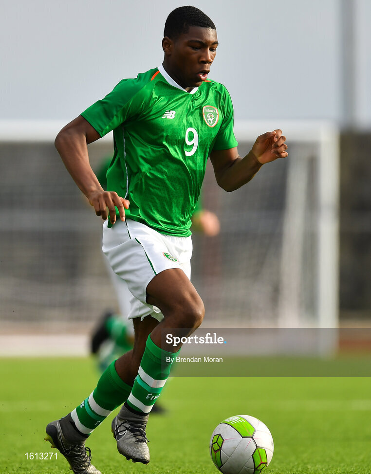 16 November 2018; Sinclair Armstrong of Republic of Ireland during the U16 Victory Shield match between Republic of Ireland and Scotland at Mounthawk Park in Tralee, Kerry. Photo by Brendan Moran/Sportsfile