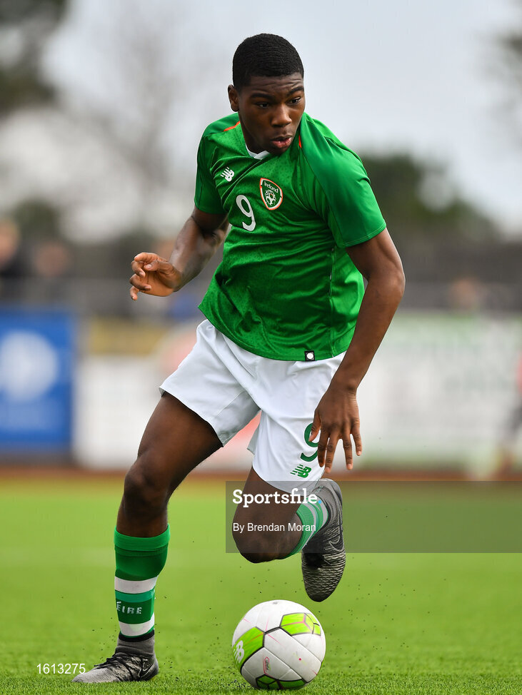 16 November 2018; Sinclair Armstrong of Republic of Ireland during the U16 Victory Shield match between Republic of Ireland and Scotland at Mounthawk Park in Tralee, Kerry. Photo by Brendan Moran/Sportsfile