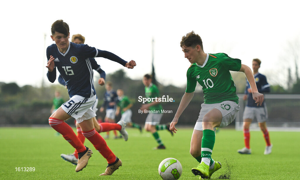 16 November 2018; Louie Barry of Republic of Ireland during the U16 Victory Shield match between Republic of Ireland and Scotland at Mounthawk Park in Tralee, Kerry. Photo by Brendan Moran/Sportsfile