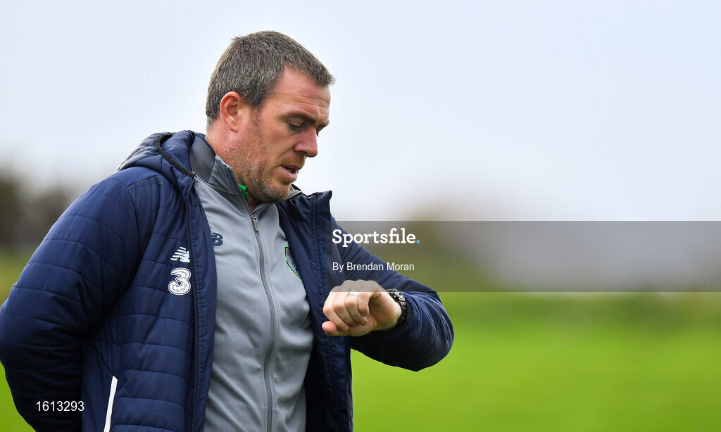 16 November 2018; Republic of Ireland assistant coach Richard Dunne prior to the U16 Victory Shield match between Republic of Ireland and Scotland at Mounthawk Park in Tralee, Kerry. Photo by Brendan Moran/Sportsfile