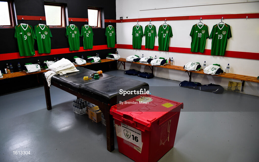 16 November 2018; A general view of the Republic of Ireland dressing room at Tralee Dynamos prior to the U16 Victory Shield match between Republic of Ireland and Scotland at Mounthawk Park in Tralee, Kerry. Photo by Brendan Moran/Sportsfile