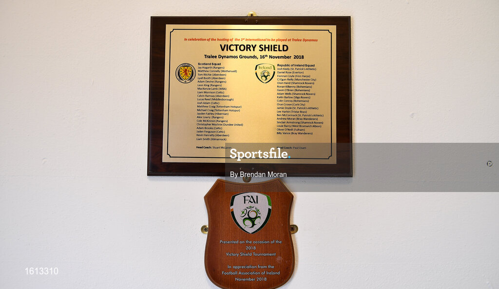 16 November 2018; A general view of a memorial plaque at Tralee Dynamos prior to the U16 Victory Shield match between Republic of Ireland and Scotland at Mounthawk Park in Tralee, Kerry. Photo by Brendan Moran/Sportsfile