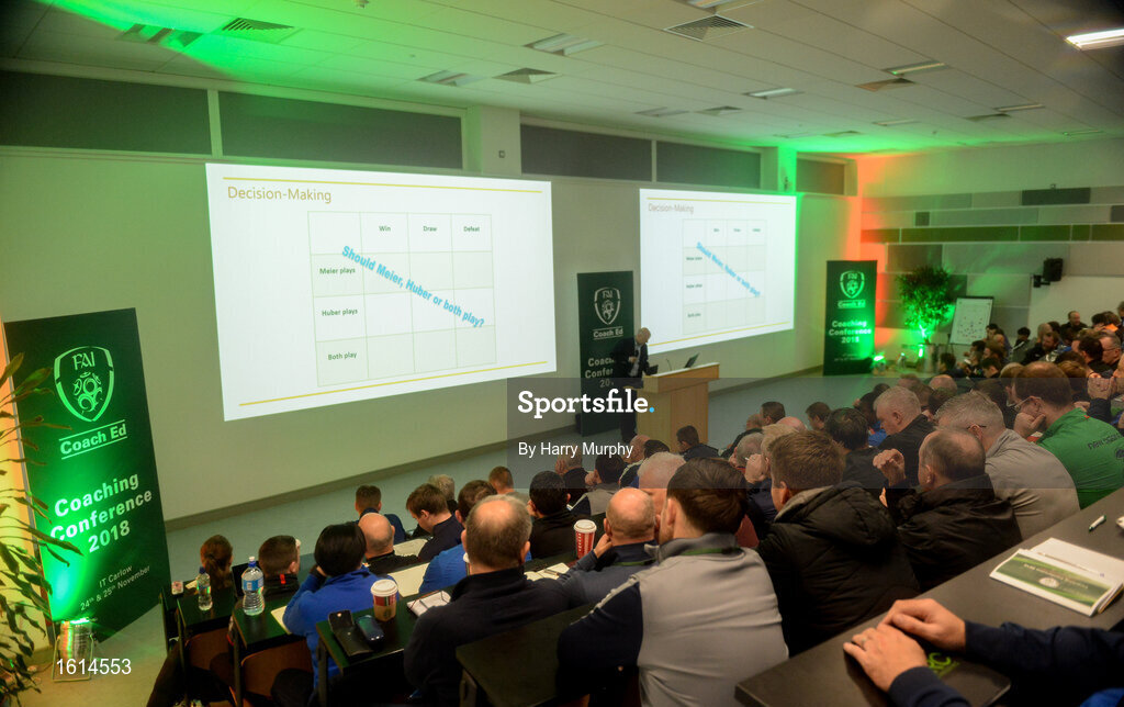 24 November 2018; Dany Ryser, member of the UEFA Jira Panel and UEFA Instructor, speaks during the 2018 FAI Coach Education Conference at IT Carlow, in Carlow. Photo by Harry Murphy/Sportsfile