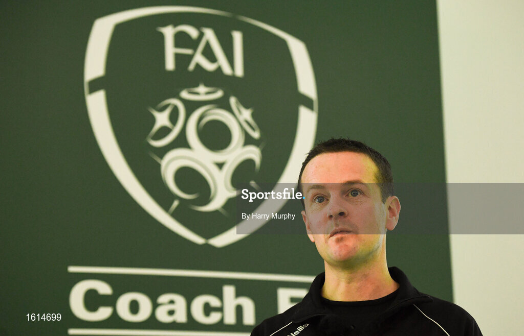 24 November 2018; Manager of UCD AFC Colin O'Neill speaks during the 2018 FAI Coach Education Conference at IT Carlow, in Carlow. Photo by Harry Murphy/Sportsfile