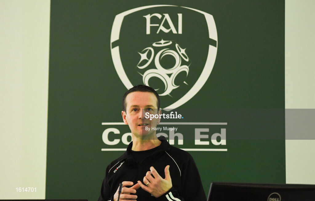 24 November 2018; Manager of UCD AFC Colin O'Neill speaks during the 2018 FAI Coach Education Conference at IT Carlow, in Carlow. Photo by Harry Murphy/Sportsfile