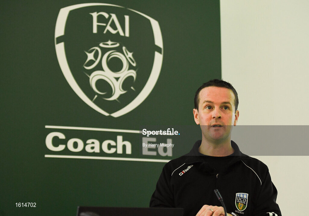24 November 2018; Manager of UCD AFC Colin O'Neill speaks during the 2018 FAI Coach Education Conference at IT Carlow, in Carlow. Photo by Harry Murphy/Sportsfile