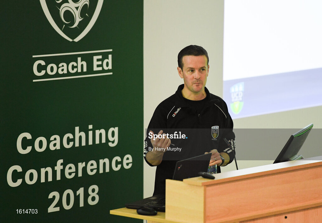 24 November 2018; Manager of UCD AFC Colin O'Neill speaks during the 2018 FAI Coach Education Conference at IT Carlow, in Carlow. Photo by Harry Murphy/Sportsfile