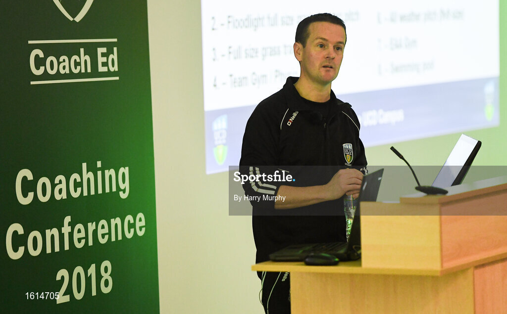 24 November 2018; Manager of UCD AFC Colin O'Neill speaks during the 2018 FAI Coach Education Conference at IT Carlow, in Carlow. Photo by Harry Murphy/Sportsfile