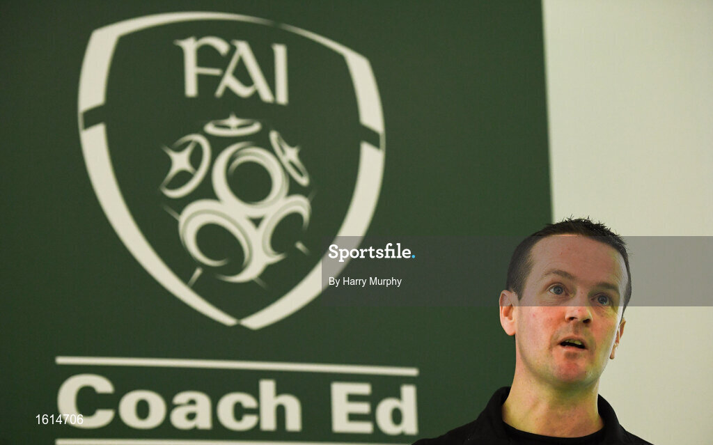 24 November 2018; Manager of UCD AFC Colin O'Neill speaks during the 2018 FAI Coach Education Conference at IT Carlow, in Carlow. Photo by Harry Murphy/Sportsfile
