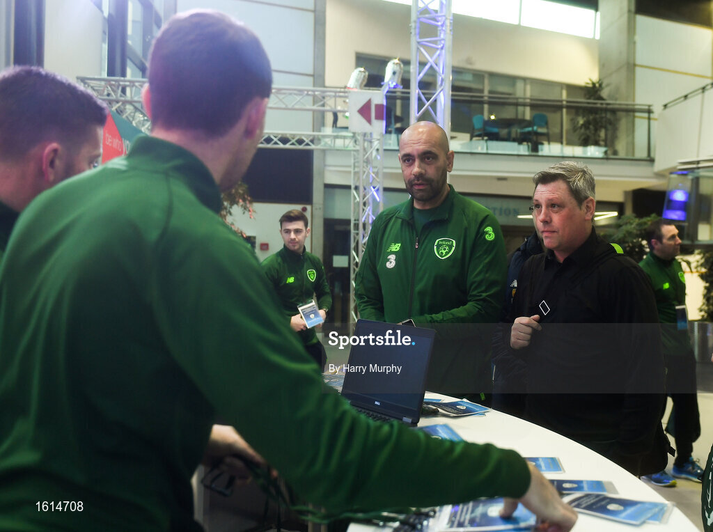 24 November 2018; Coach of Republic of Ireland U16, Paul Osam, and Bohemians manager Keith Long, register at the 2018 FAI Coach Education Conference at IT Carlow, in Carlow. Photo by Harry Murphy/Sportsfile