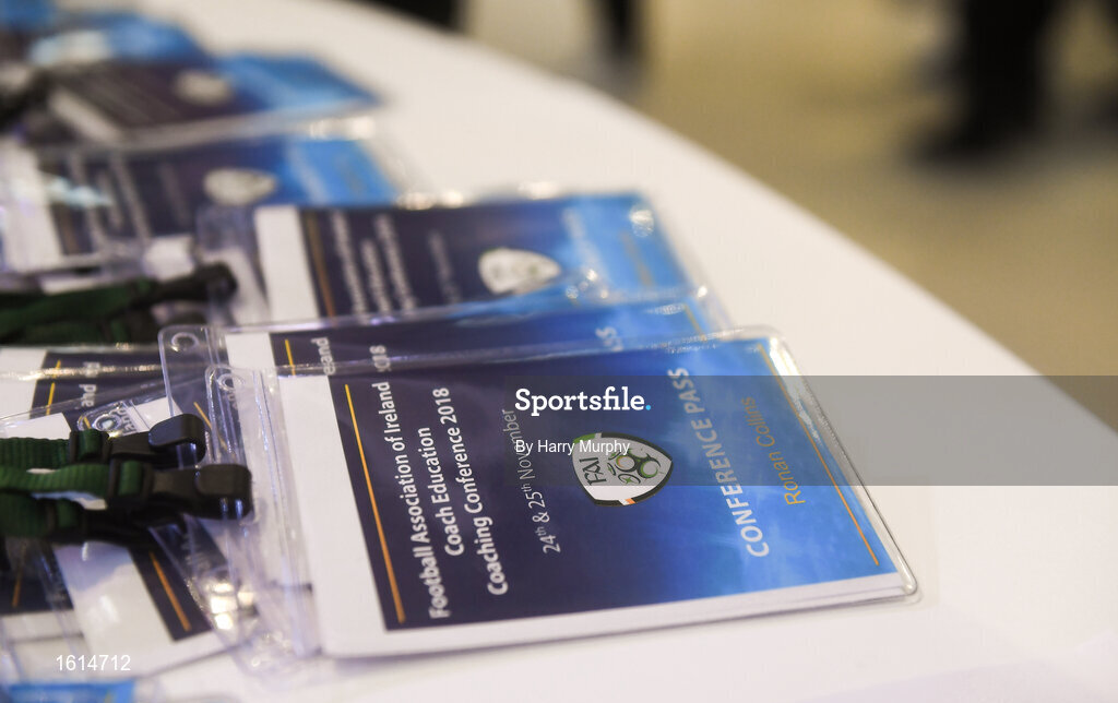 24 November 2018; A general view of lanyards during the 2018 FAI Coach Education Conference at IT Carlow, in Carlow. Photo by Harry Murphy/Sportsfile