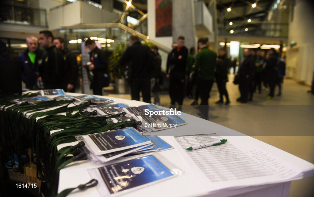24 November 2018; A general view of lanyards during the 2018 FAI Coach Education Conference at IT Carlow, in Carlow. Photo by Harry Murphy/Sportsfile