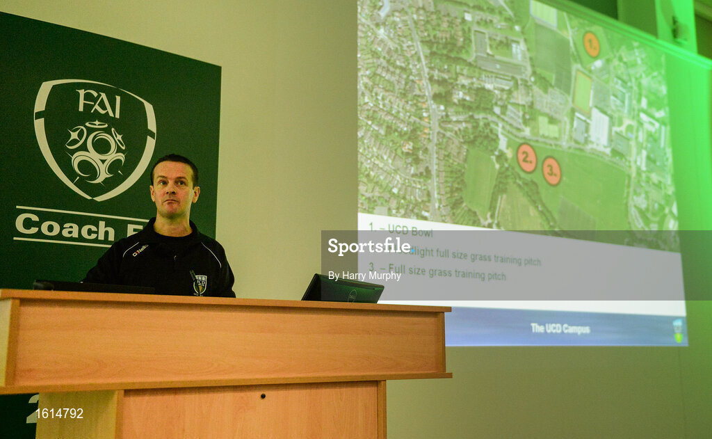 24 November 2018; Manager of UCD AFC Colin O'Neill speaks during the 2018 FAI Coach Education Conference at IT Carlow in Carlow. Photo by Harry Murphy/Sportsfile
