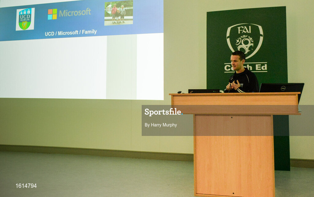 24 November 2018; Manager of UCD AFC Colin O'Neill speaks during the 2018 FAI Coach Education Conference at IT Carlow in Carlow. Photo by Harry Murphy/Sportsfile