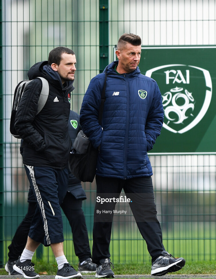 24 November 2018; Cork City FC Women's manager Rónán Collins, left, and Republic of Ireland Women's National team manager Colin Bell during the 2018 FAI Coach Education Conference at IT Carlow, in Carlow. Photo by Harry Murphy/Sportsfile