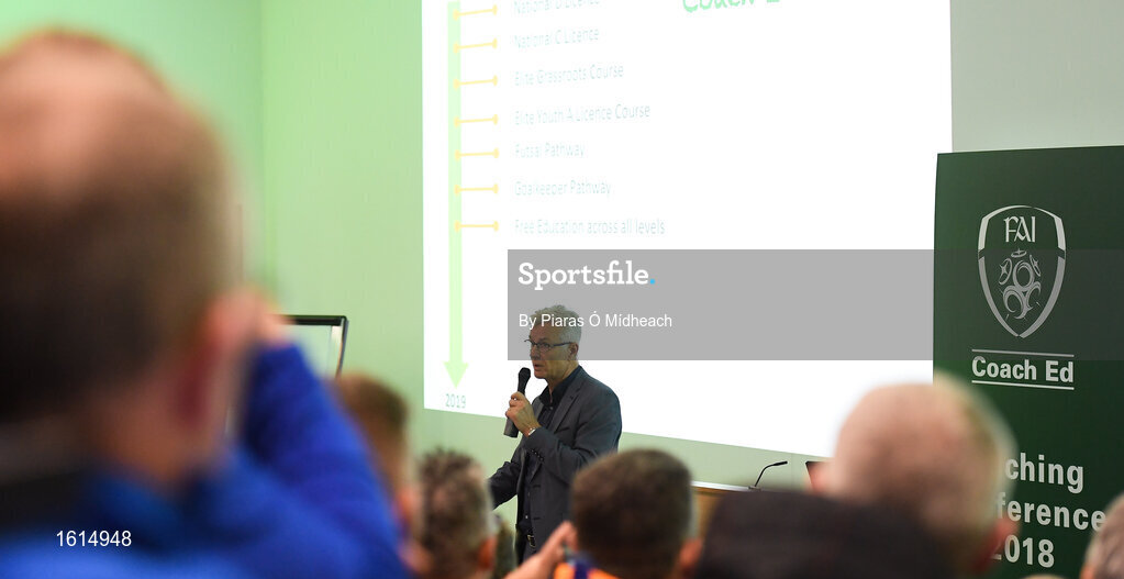24 November 2018; FAI High Performace Director Ruud Dokter speaking during the 2018 FAI Coach Education Conference at IT Carlow, in Carlow. Photo by Piaras Ó Mídheach/Sportsfile