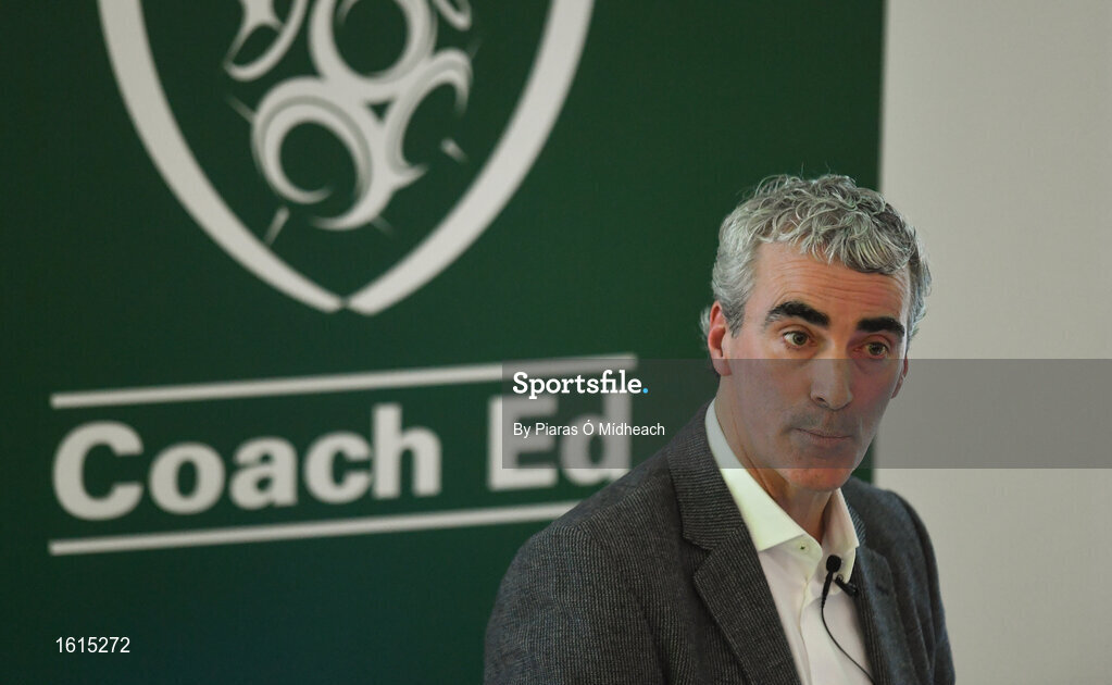 24 November 2018; Jim McGuinness speaking during the 2018 FAI Coach Education Conference at IT Carlow in Carlow. Photo by Piaras Ó Mídheach/Sportsfile