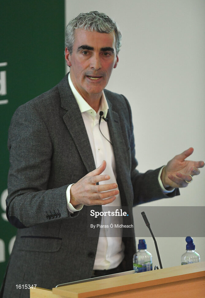 24 November 2018; Jim McGuinness speaking during the 2018 FAI Coach Education Conference at IT Carlow in Carlow. Photo by Piaras Ó Mídheach/Sportsfile