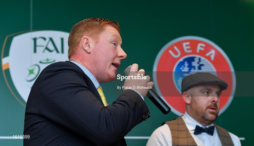 24 November 2018; Will Clarke, left, and Derek Boyle during the UEFA Elite Youth A Licence Graduation 2018 at The Talbot Hotel Carlow. Photo by Piaras Ó Mídheach/Sportsfile