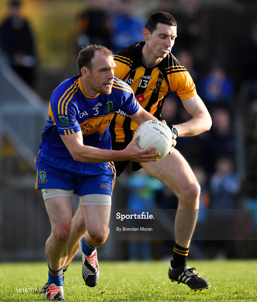 14 October 2018; Caolan Young of Summerhill in action against Robert McCarthy of St Peter's Dunboyne during the Meath County Senior Club Football Championship Final match between St Peter's Dunboyne and Summerhill at Páirc Tailteann in Navan, Meath. Photo by Brendan Moran/Sportsfile