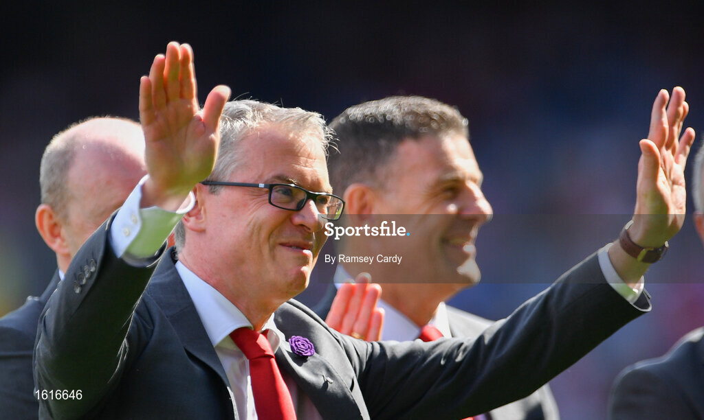 2 September 2018; Joe Brolly of the Derry 1993 All-Ireland winning Jubilee team as the team are honoured prior to the GAA Football All-Ireland Senior Championship Final match between Dublin and Tyrone at Croke Park in Dublin. Photo by Ramsey Cardy/Sportsfile
