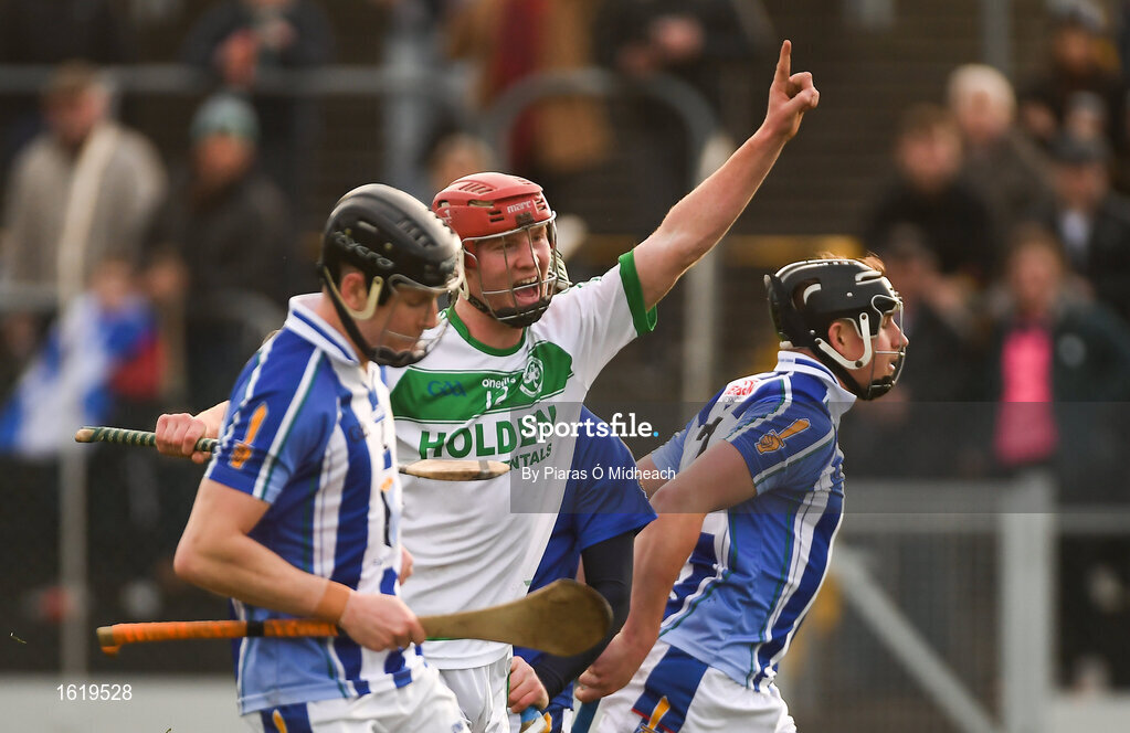 2 December 2018; Adrian Mullen of Ballyhale Shamrocks celebrates scoring his side's first goal during the AIB Leinster GAA Hurling Senior Club Championship Final match Ballyboden St Enda's and Ballyhale Shamrocks at Netwatch Cullen Park in Carlow. Photo by Piaras Ó Mídheach/Sportsfile