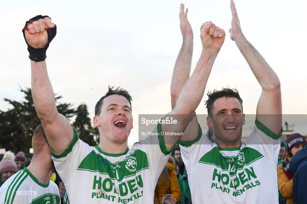 2 December 2018; Ballyhale Shamrocks players TJ Reid, left, and Colin Fennelly celebrate after the AIB Leinster GAA Hurling Senior Club Championship Final match Ballyboden St Enda's and Ballyhale Shamrocks at Netwatch Cullen Park in Carlow. Photo by Piaras Ó Mídheach/Sportsfile
