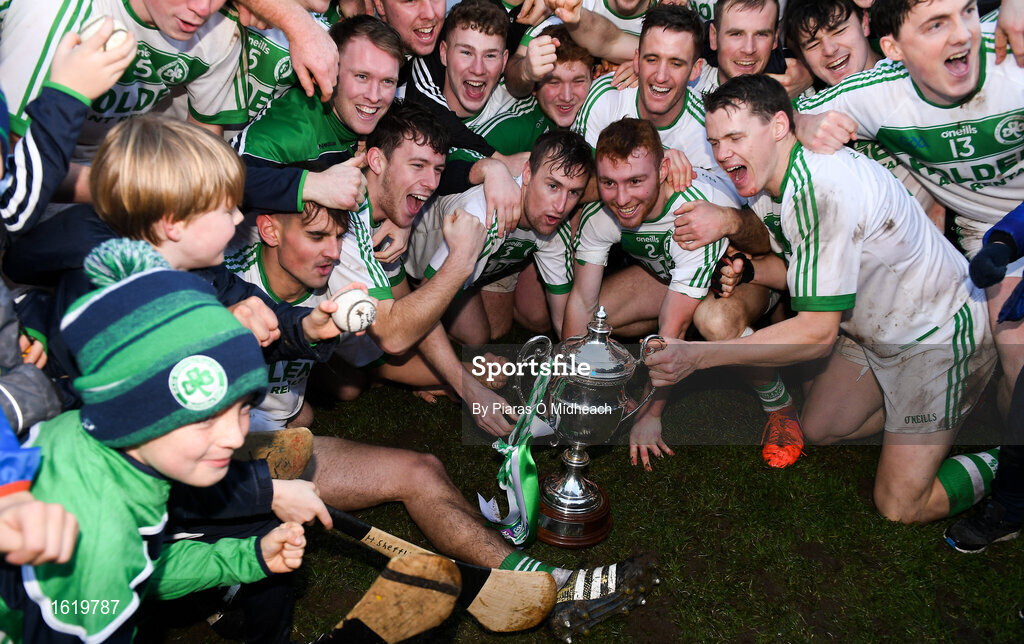2 December 2018; Ballyhale Shamrocks players celebrate with the cup after the AIB Leinster GAA Hurling Senior Club Championship Final match Ballyboden St Enda's and Ballyhale Shamrocks at Netwatch Cullen Park in Carlow. Photo by Piaras Ó Mídheach/Sportsfile