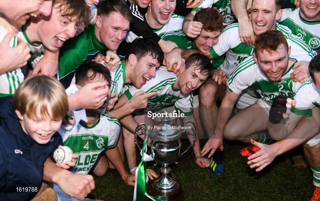 2 December 2018; Ballyhale Shamrocks players celebrate with the cup after the AIB Leinster GAA Hurling Senior Club Championship Final match Ballyboden St Enda's and Ballyhale Shamrocks at Netwatch Cullen Park in Carlow. Photo by Piaras Ó Mídheach/Sportsfile
