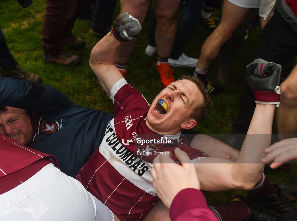 9 December 2018; Patrick Fox of Mullinalaghta St Columba's celebrates after the AIB Leinster GAA Football Senior Club Championship Final match between Kilmacud Crokes and Mullinalaghta St Columba's at Bord na Móna O'Connor Park in Offaly. Photo by Daire Brennan/Sportsfile