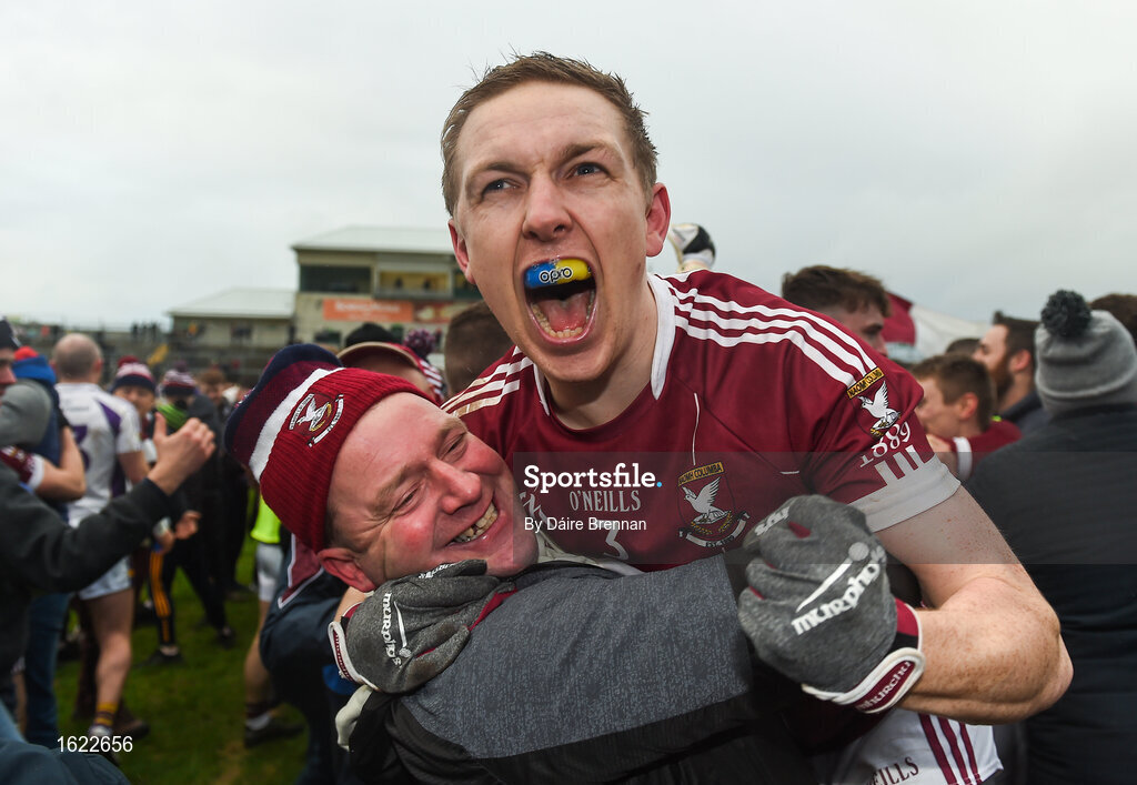 9 December 2018; Patrick Fox of Mullinalaghta St Columba's celebrates with supporters after the AIB Leinster GAA Football Senior Club Championship Final match between Kilmacud Crokes and Mullinalaghta St Columba's at Bord na Móna O'Connor Park in Offaly. Photo by Daire Brennan/Sportsfile