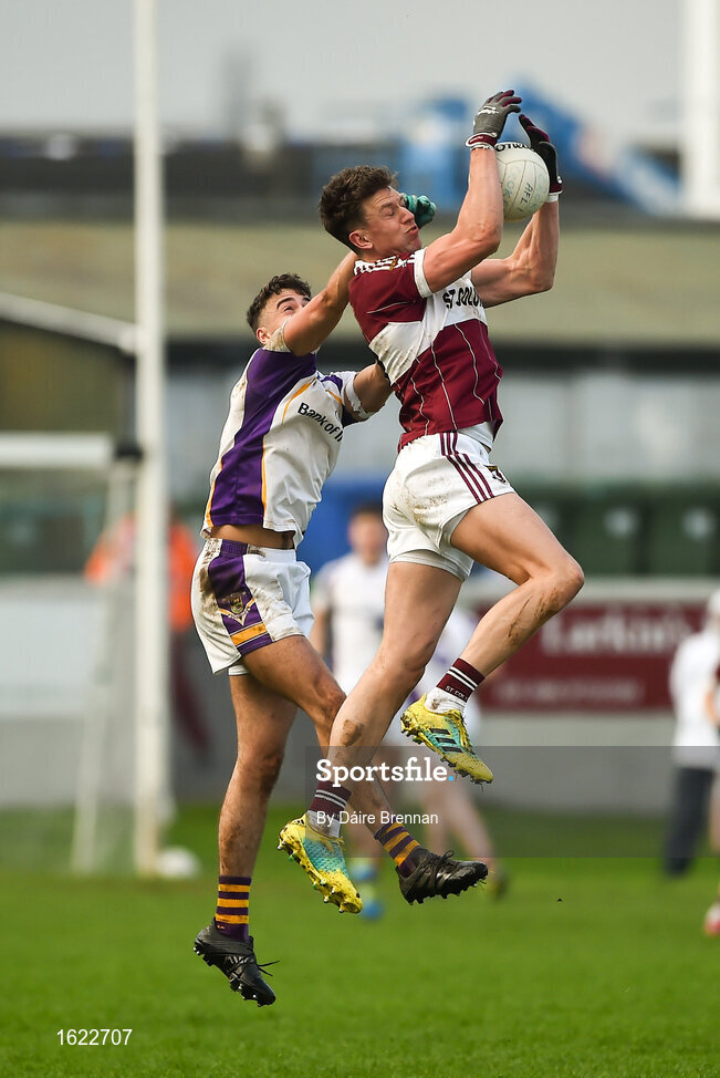 9 December 2018; David McGivney of Mullinalaghta St Columba's in action against Conor Casey of Kilmacud Crokes during the AIB Leinster GAA Football Senior Club Championship Final match between Kilmacud Crokes and Mullinalaghta St Columba's at Bord na Móna O'Connor Park in Offaly. Photo by Daire Brennan/Sportsfile